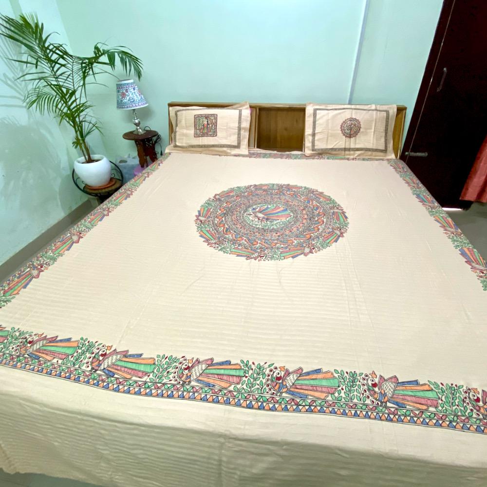 Madhubani Painting Double Bedsheet Mithila Gram
