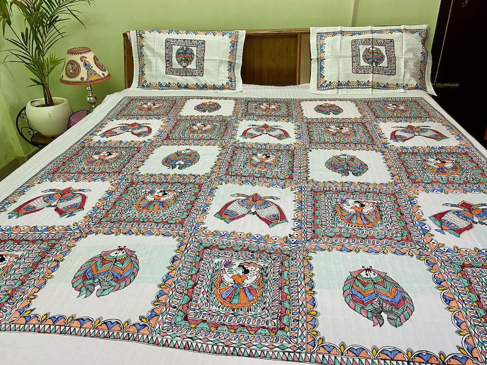 Madhubani Painting Double Bedsheet Mithila Gram