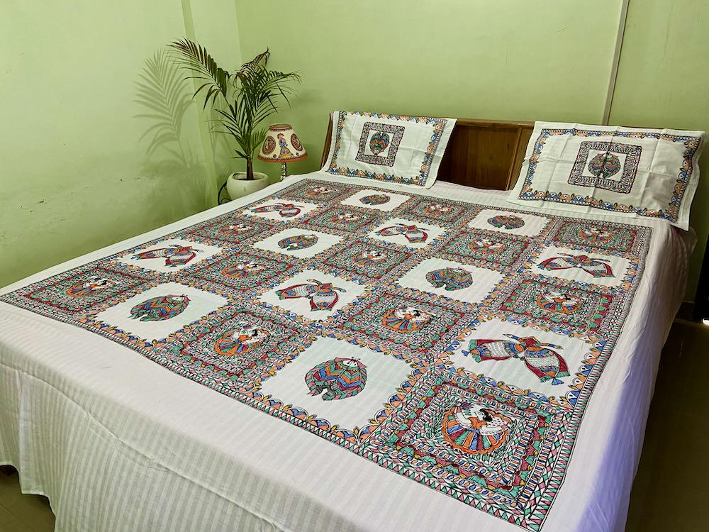 Madhubani Painting Double Bedsheet Mithila Gram