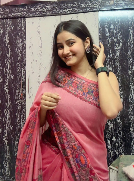 Madhubani Painted Cotton Saree Mithila Gram
