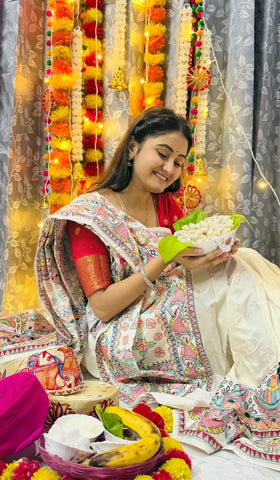 Madhubani Painted Silk Saree Mithila Gram