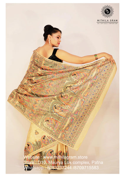 Copy of Madhubani Painted Banglore Silk Saree Mithila Gram