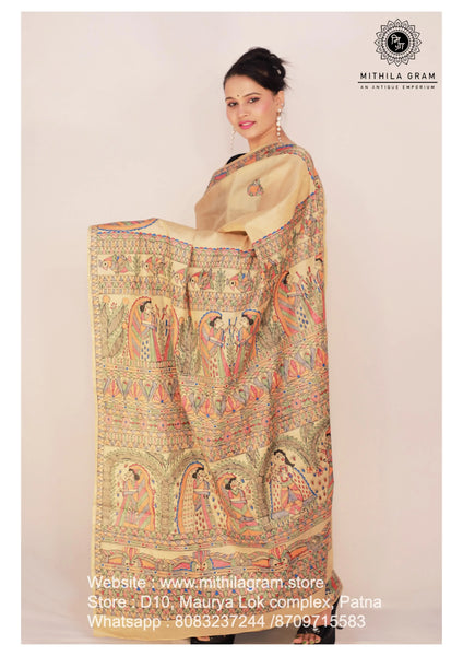 Copy of Madhubani Painted Banglore Silk Saree Mithila Gram