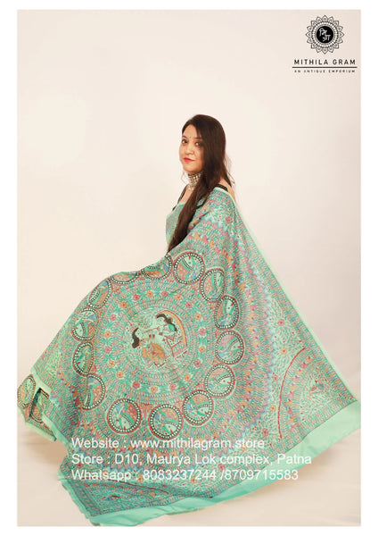 Copy of Madhubani Painted Resham Silk Saree Mithila Gram