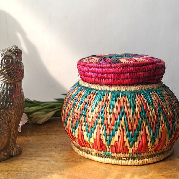 Handcrafted Sikki Grass Medium Storage Mithila Gram
