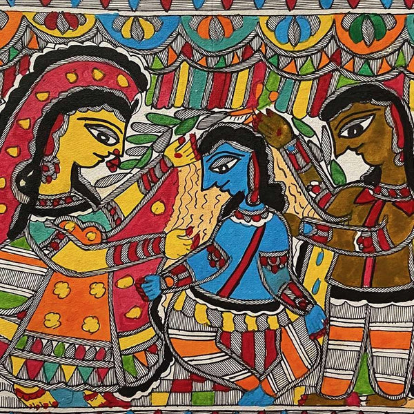 Handmade Paper Ram Sita Wall Poster Mithila Gram