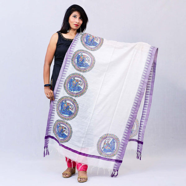 Handpainted Cotton Dupatta Mithila Gram