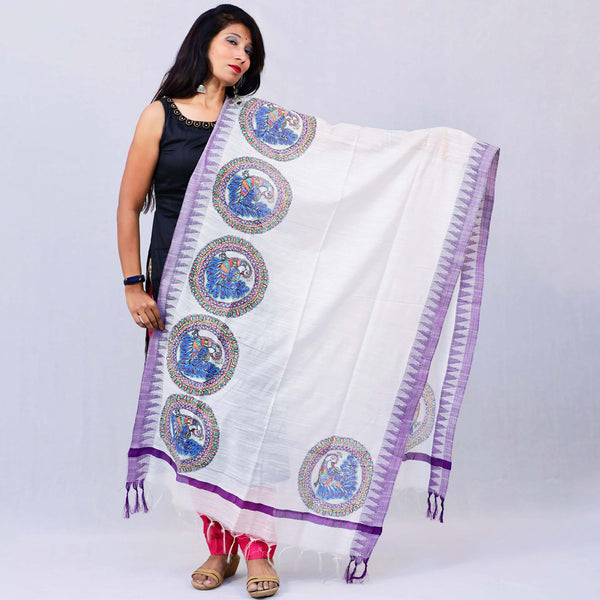 Handpainted Cotton Dupatta Mithila Gram