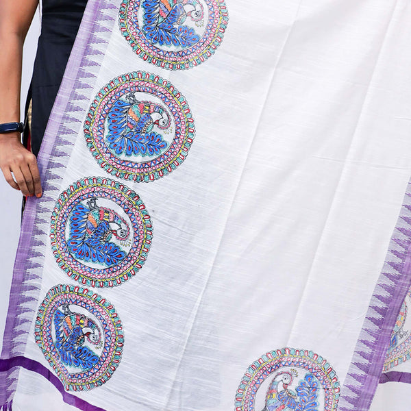 Handpainted Cotton Dupatta Mithila Gram