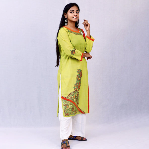 Handpainted Cotton Kurti Mithila Gram