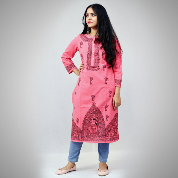 Handpainted Cotton Kurti Mithila Gram