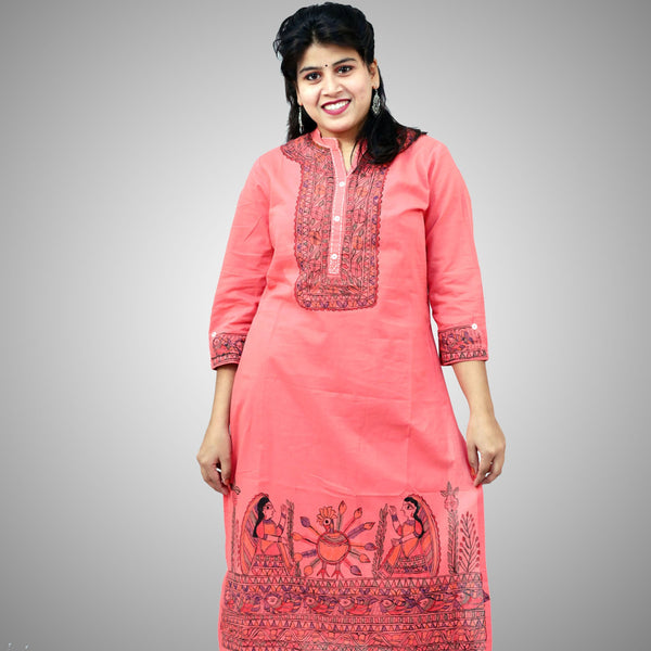 Handpainted Cotton Kurti Mithila Gram