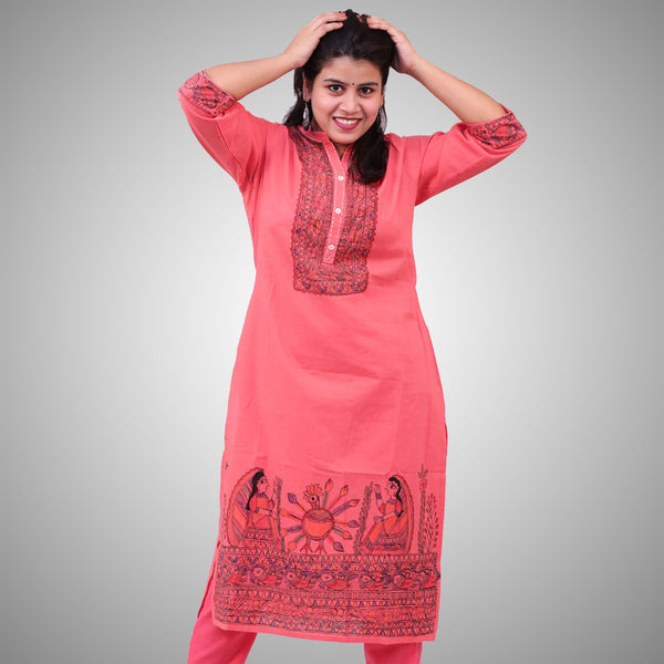 Handpainted Cotton Kurti Mithila Gram