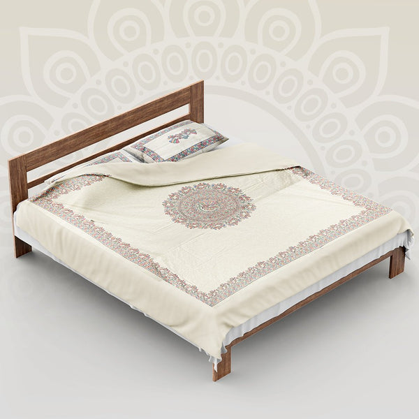 Handpainted Fish Double Bedsheet with Pillow Cover Mithila Gram
