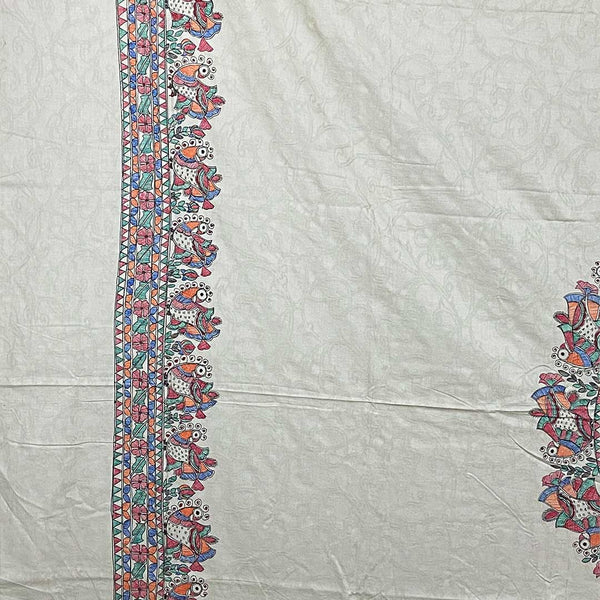 Handpainted Fish Double Bedsheet with Pillow Cover Mithila Gram