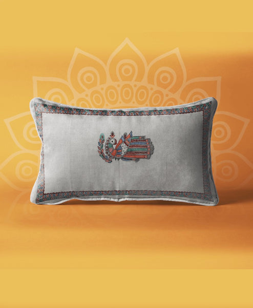 Handpainted White Peacock Double Bedsheet with Pillow Cover Mithila Gram