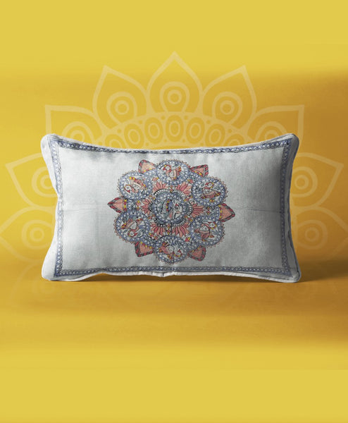 Handpainted White Peacock Fish Double Bedsheet with Pillow Cover Mithila Gram