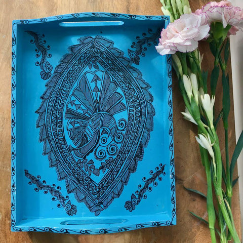 Handpainted Wooden Multipurpose Tray Mithila Gram