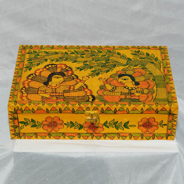 Handpainted Yellow Krishna Multipurpose Box Mithila Gram