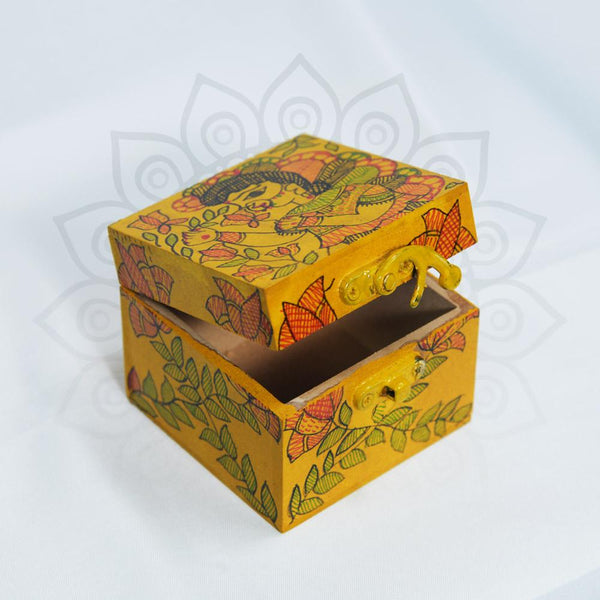 Handpainted Yellow Krishna Multipurpose Box Mithila Gram