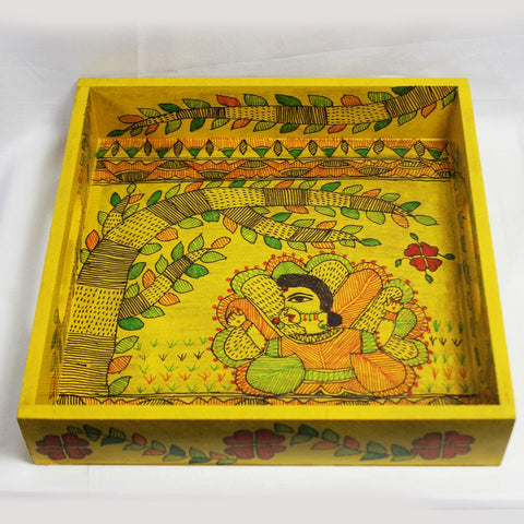 Krishna Rondo Trays Hand-Painted Wooden Trays – Mithila Gram