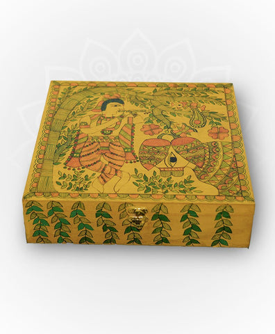 Handpainted Yellow Krishna Nandi Multipurpose Box Mithila Gram
