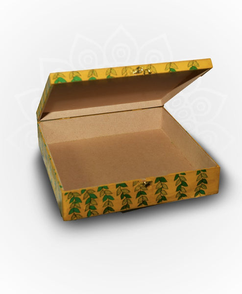 Handpainted Yellow Krishna Nandi Multipurpose Box Mithila Gram