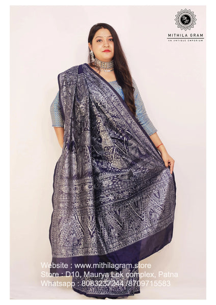 Madhubani Painted Banglore Silk Saree Mithila Gram