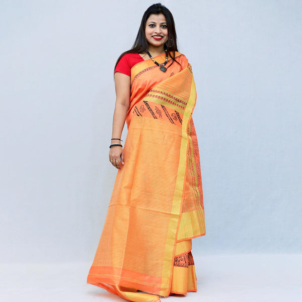 Madhubani Painted Bengal Silk Saree Mithila Gram
