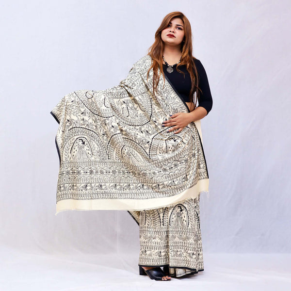 Madhubani Painted Bengal Silk Saree Mithila Gram
