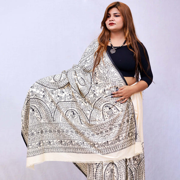 Madhubani Painted Bengal Silk Saree Mithila Gram