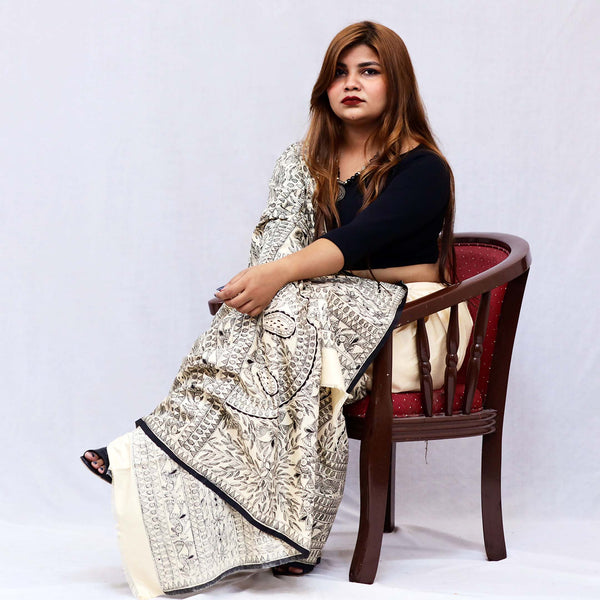Madhubani Painted Bengal Silk Saree Mithila Gram