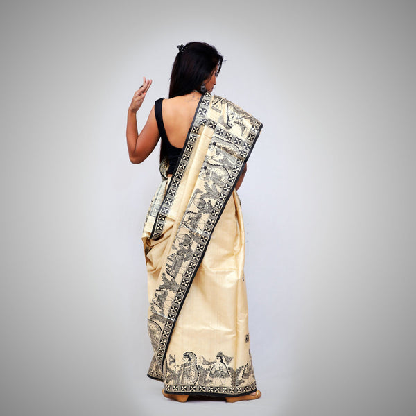 Madhubani Painted Bengal Silk Saree Mithila Gram