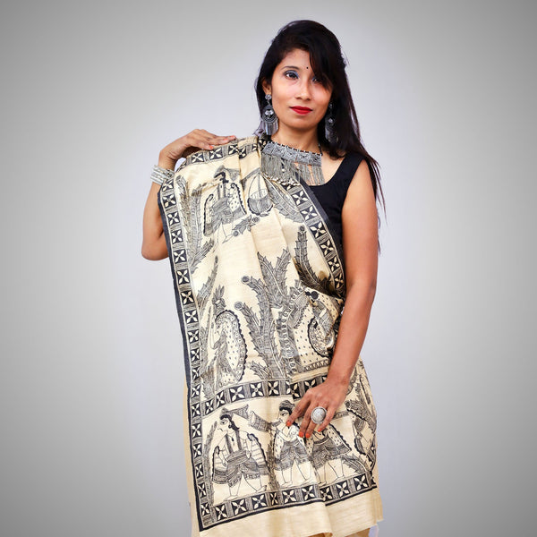 Madhubani Painted Bengal Silk Saree Mithila Gram