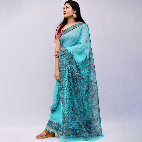 Madhubani Painted Ciffon Saree Mithila Gram