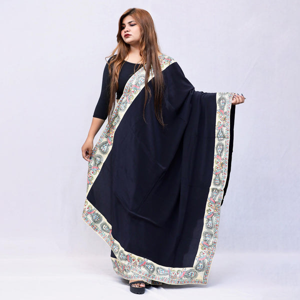 Madhubani Painted Crape Saree Mithila Gram