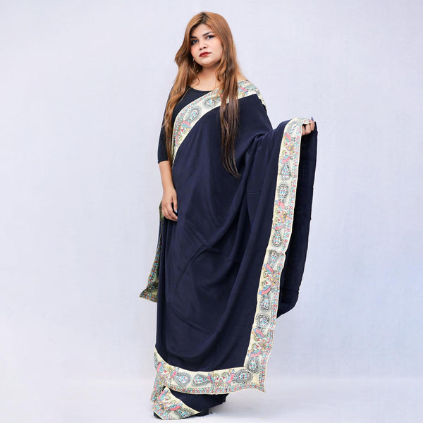 Madhubani Painted Crape Saree Mithila Gram