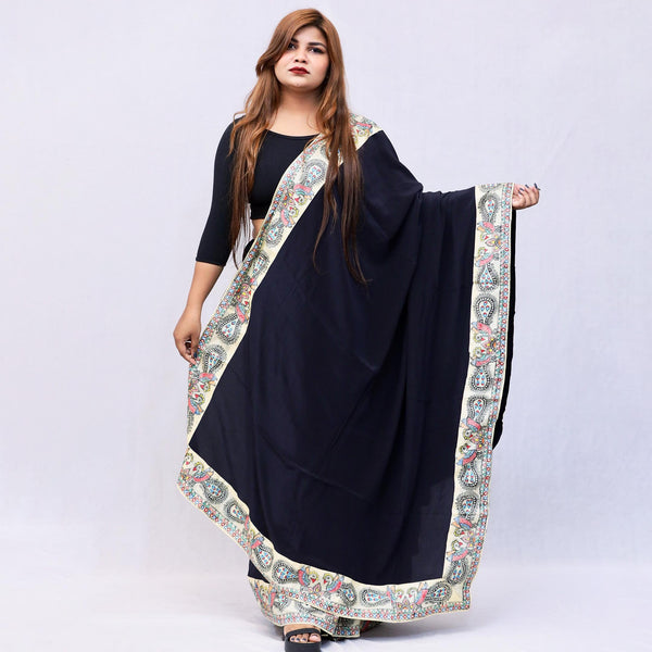 Madhubani Painted Crape Saree Mithila Gram