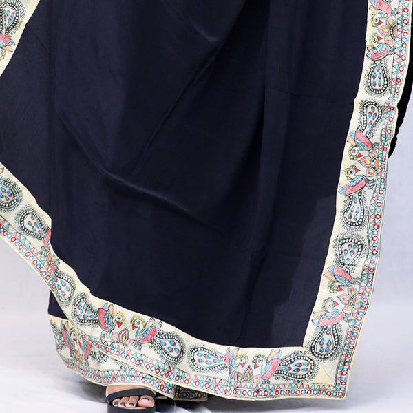 Madhubani Painted Crape Saree Mithila Gram