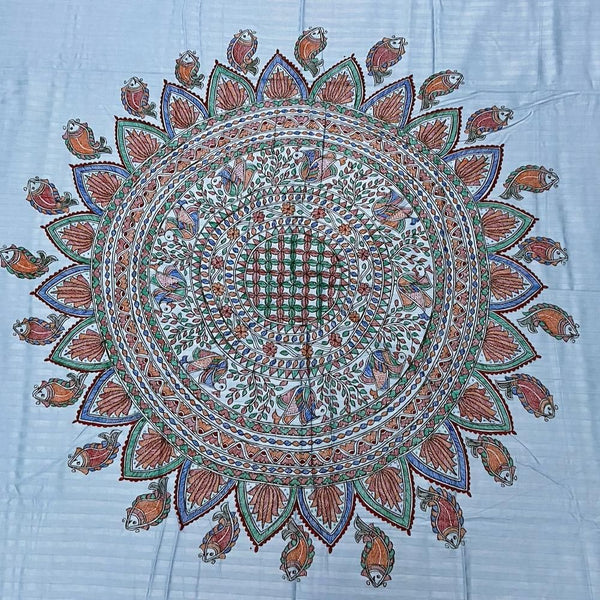 Madhubani Painted Double Bedsheet with Pillow Cover Mithila Gram