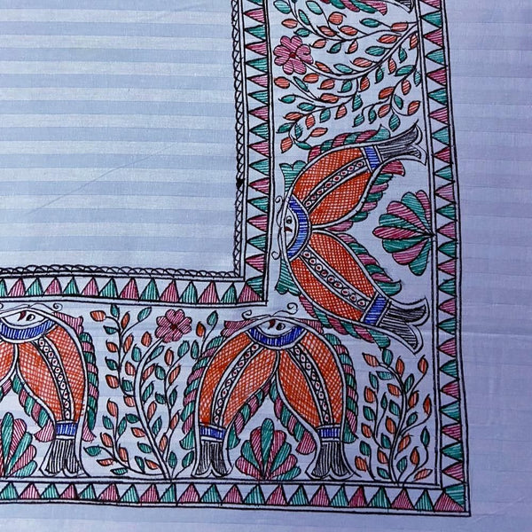 Madhubani Painted Double Bedsheet with Pillow Cover Mithila Gram