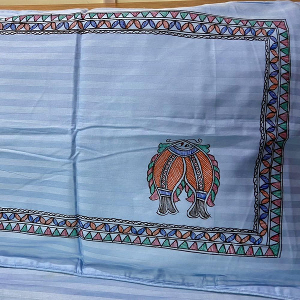 Madhubani Painted Double Bedsheet with Pillow Cover Mithila Gram