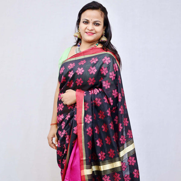 Madhubani Painted Handloom Cotton Saree Mithila Gram