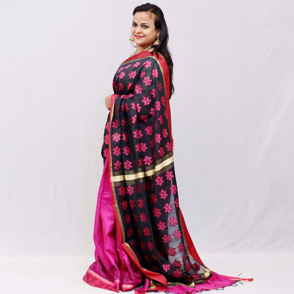 Madhubani Painted Handloom Cotton Saree Mithila Gram