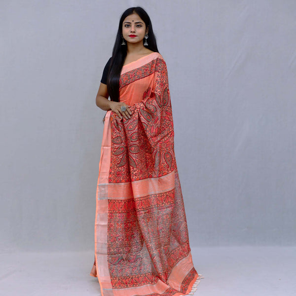 Madhubani Painted Linen Saree Mithila Gram