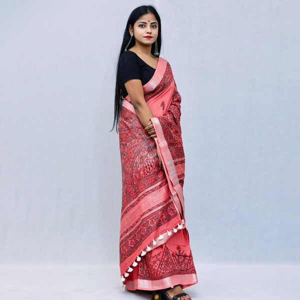 Madhubani Painted Linen Saree Mithila Gram