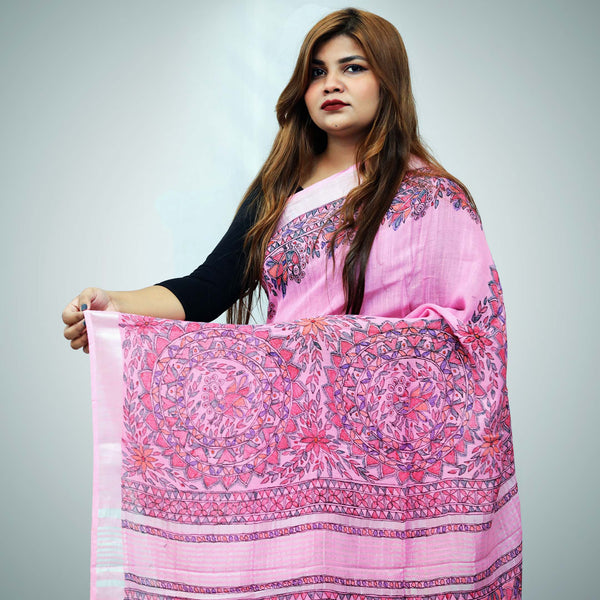 Madhubani Painted Linen Saree Mithila Gram