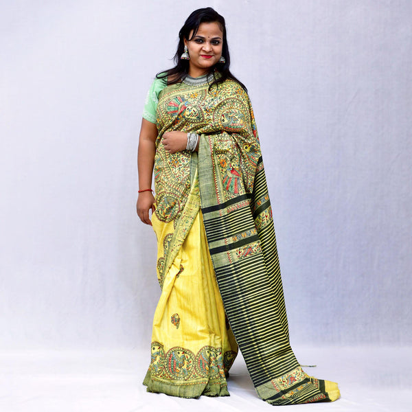 Madhubani Painted Silk Saree Mithila Gram