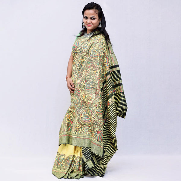 Madhubani Painted Silk Saree Mithila Gram