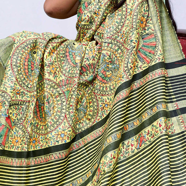 Madhubani Painted Silk Saree Mithila Gram